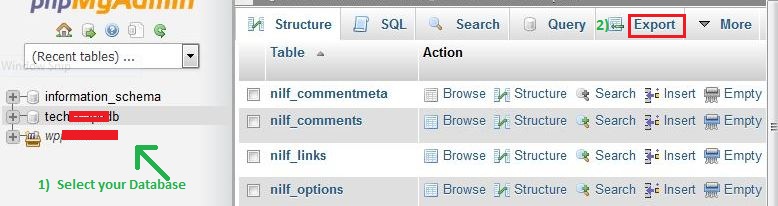 backup sql database of wordpress blog via phpmyadmin